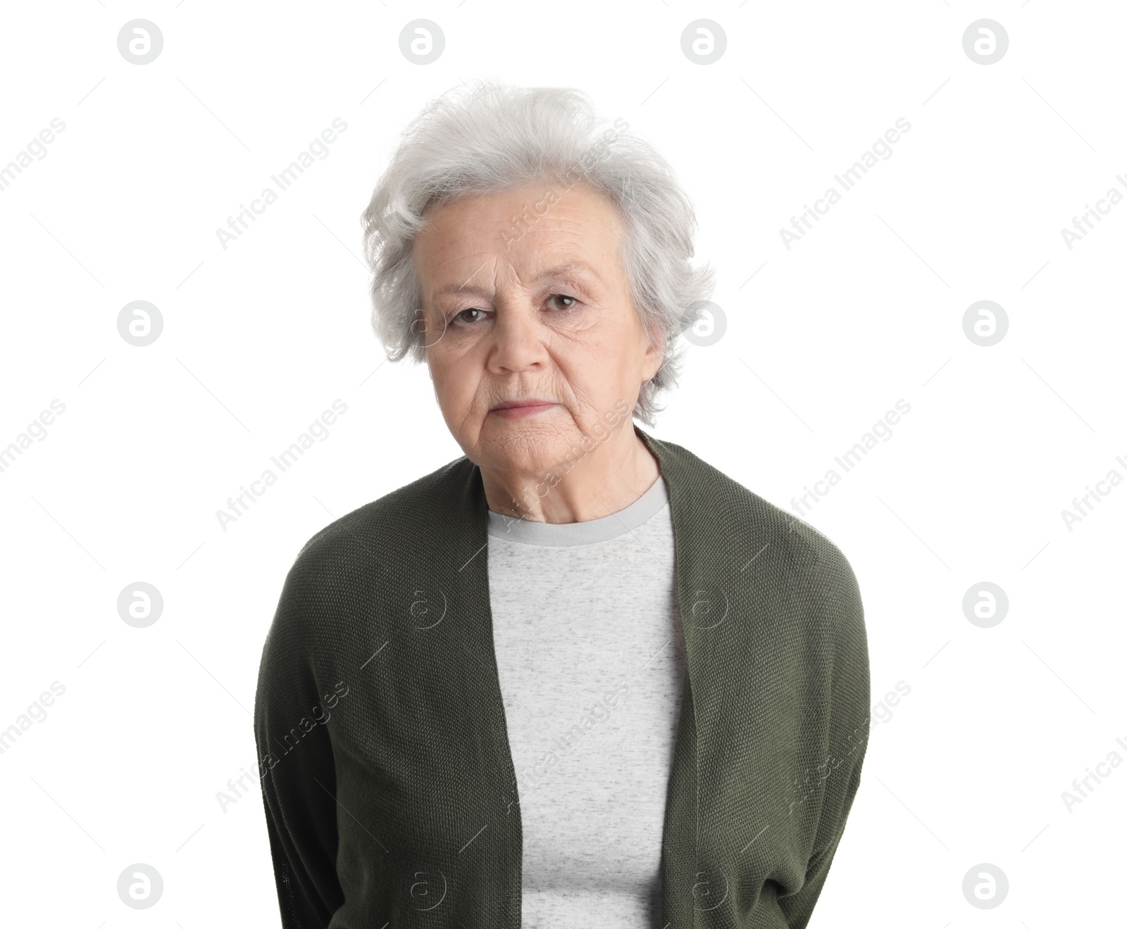 Photo of Portrait of mature woman isolated on white