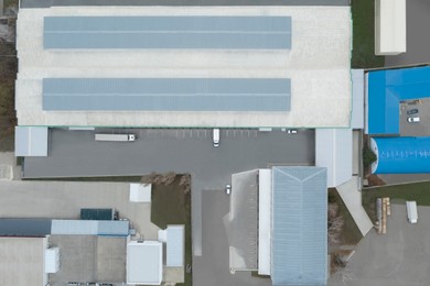 Image of Aerial top view of warehouse. Logistics center