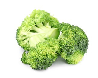 Photo of Fresh green broccoli on white background. Organic food