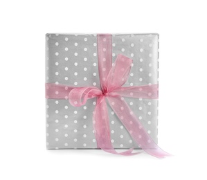 Photo of Elegant gift box with bow on white background