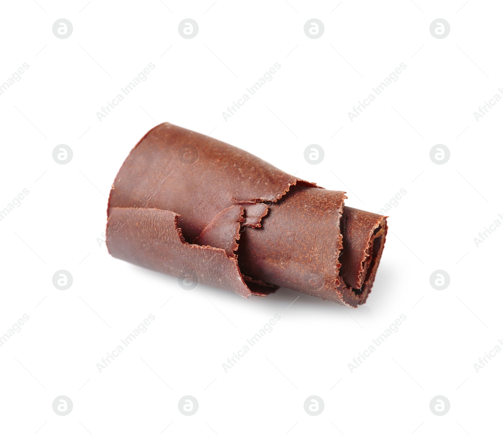 Photo of Yummy chocolate curl for decor on white background