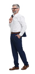 Mature businessman in stylish clothes posing on white background