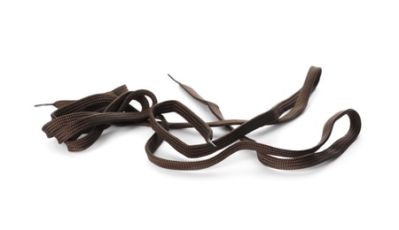 Photo of Dark brown shoe laces isolated on white