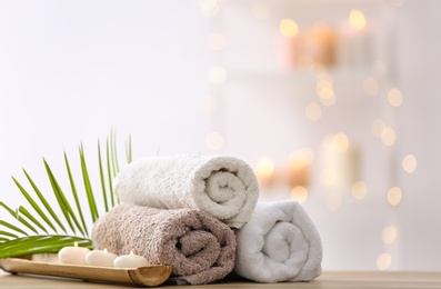 Photo of Beautiful spa composition on table in wellness center