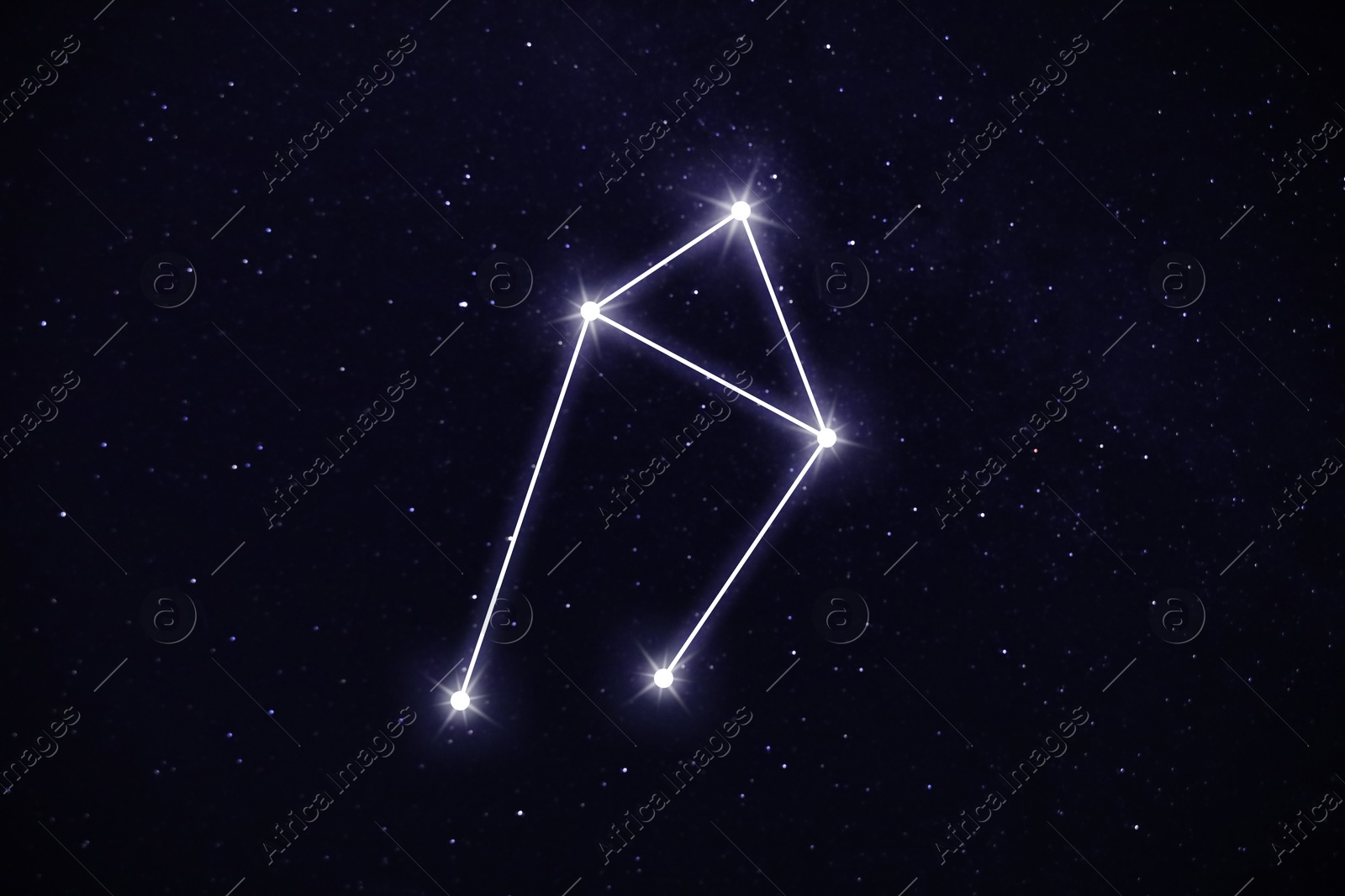 Image of Libra constellation. Stick figure pattern in starry night sky