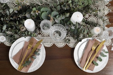 Photo of Stylish elegant table setting for festive dinner, flat lay