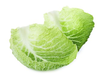 Fresh leaves of savoy cabbage on white background