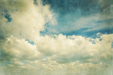 View of beautiful sky with clouds. Retro style filter 