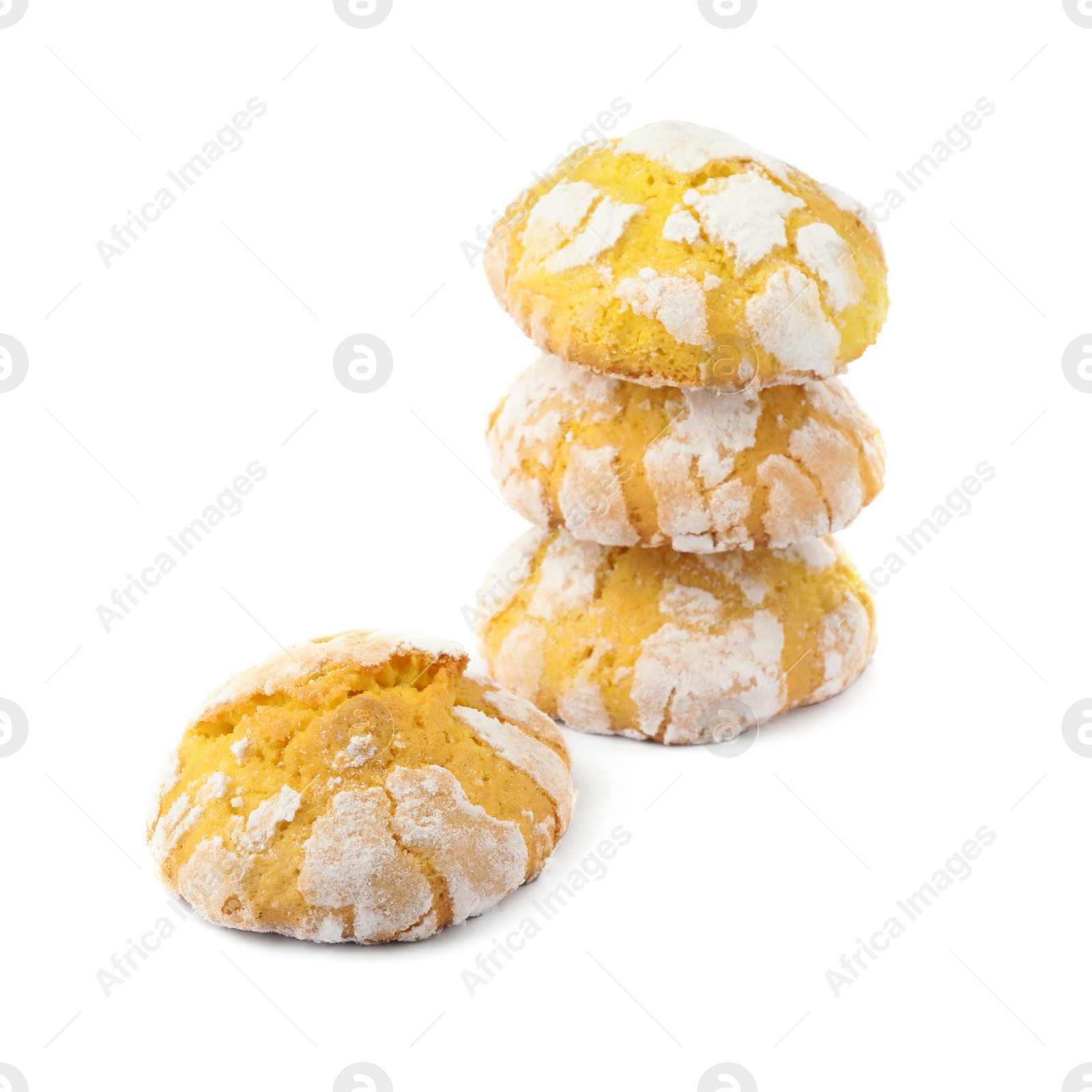 Photo of Delicious homemade lemon cookies on white background