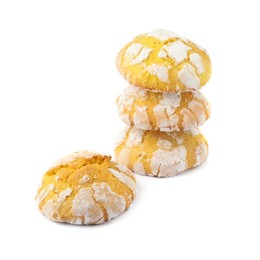 Photo of Delicious homemade lemon cookies on white background