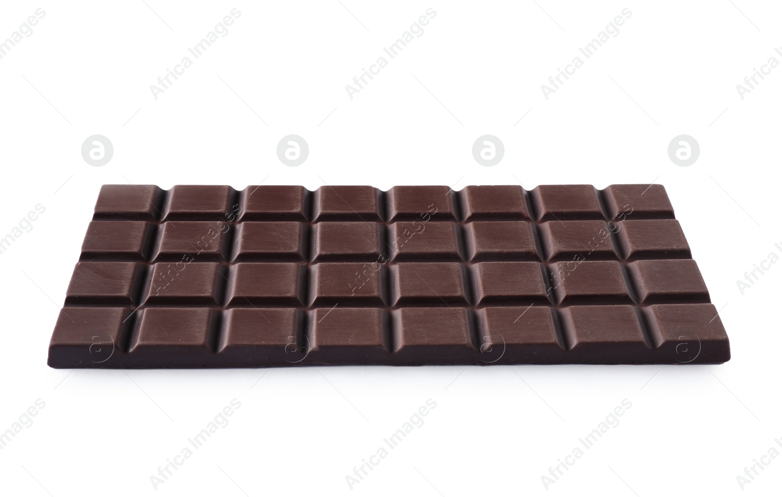 Photo of Delicious dark chocolate bar isolated on white