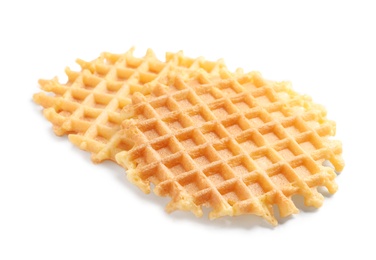 Photo of Delicious waffles for breakfast on white background