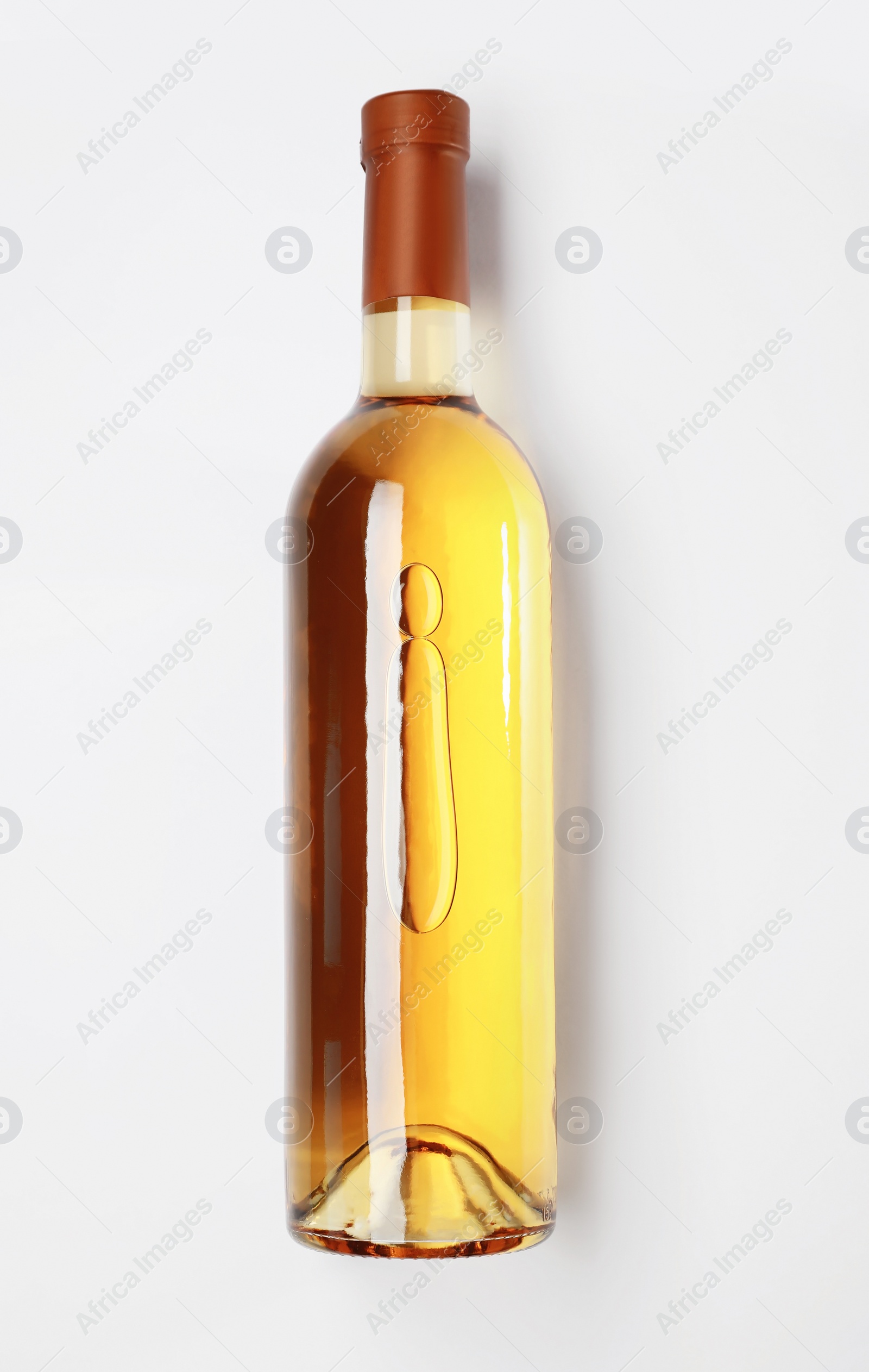 Photo of Bottle of delicious wine on white background