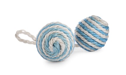 Sisal rope balls isolated on white. Toy for pet