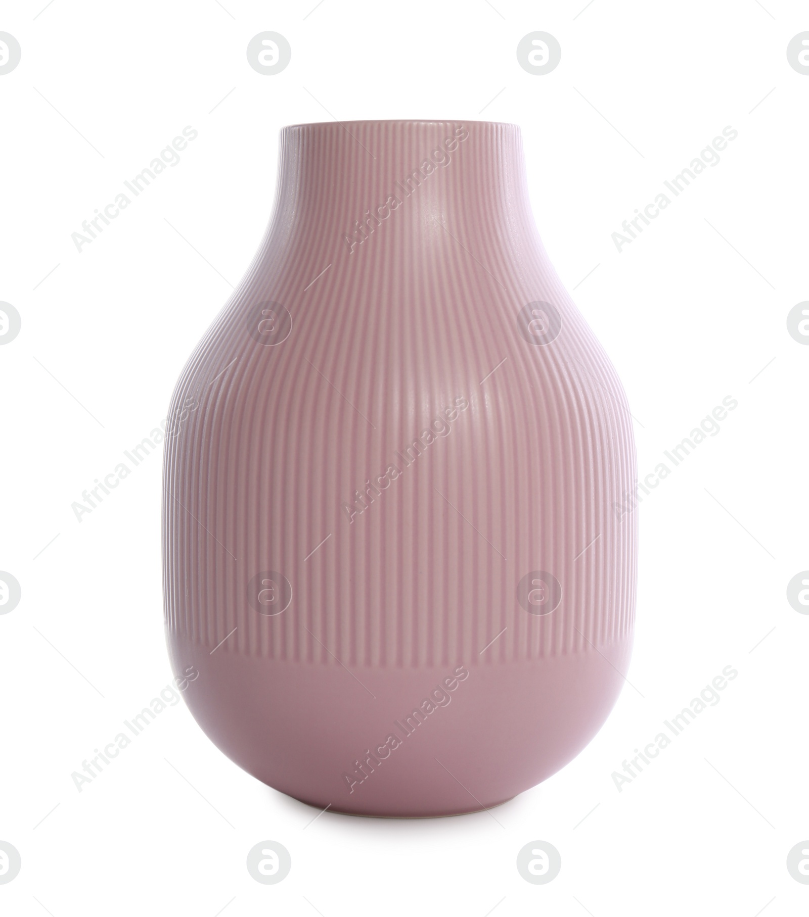 Photo of Stylish empty pink ceramic vase isolated on white