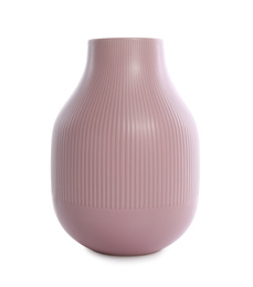 Stylish empty pink ceramic vase isolated on white