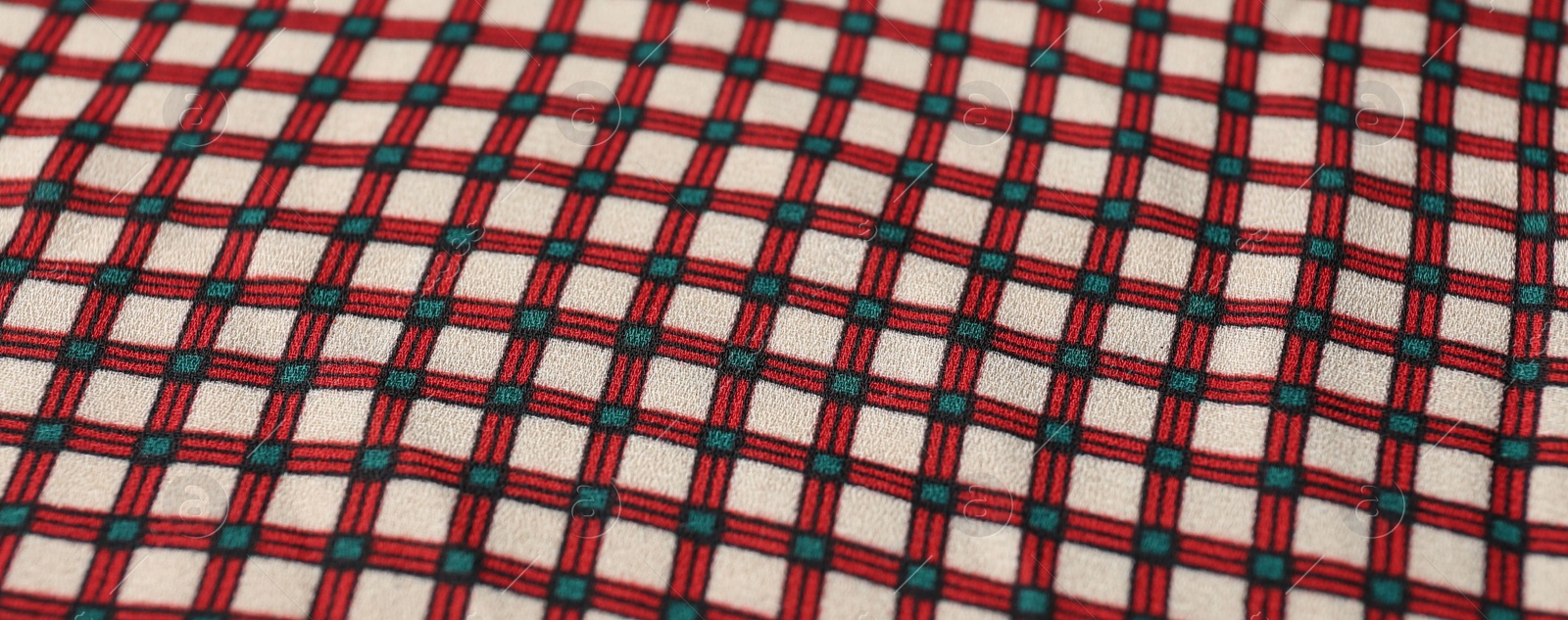 Photo of Texture of beautiful fabric with stylish pattern as background, closeup