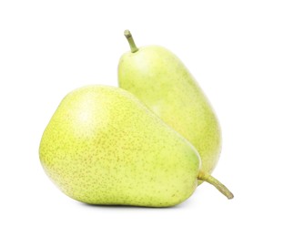 Two tasty ripe pears on white background