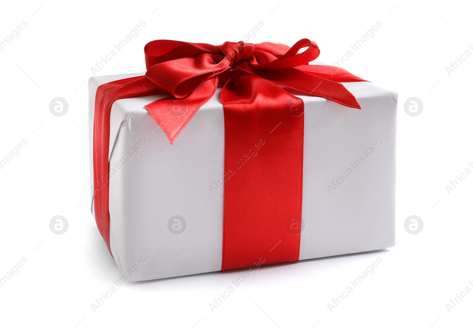 Photo of Beautifully wrapped gift box on white background