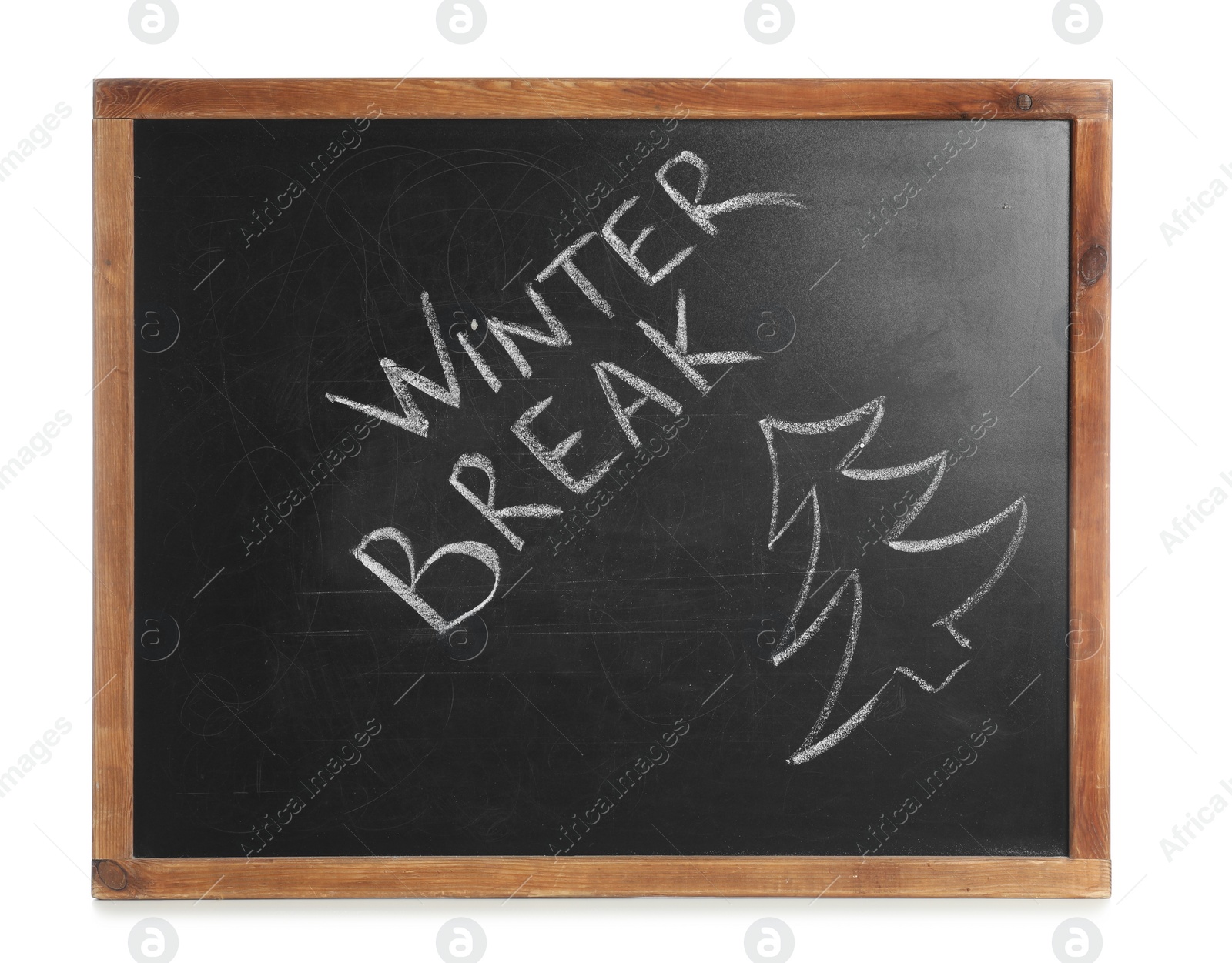 Photo of Blackboard with text Winter Break isolated on white. School holidays