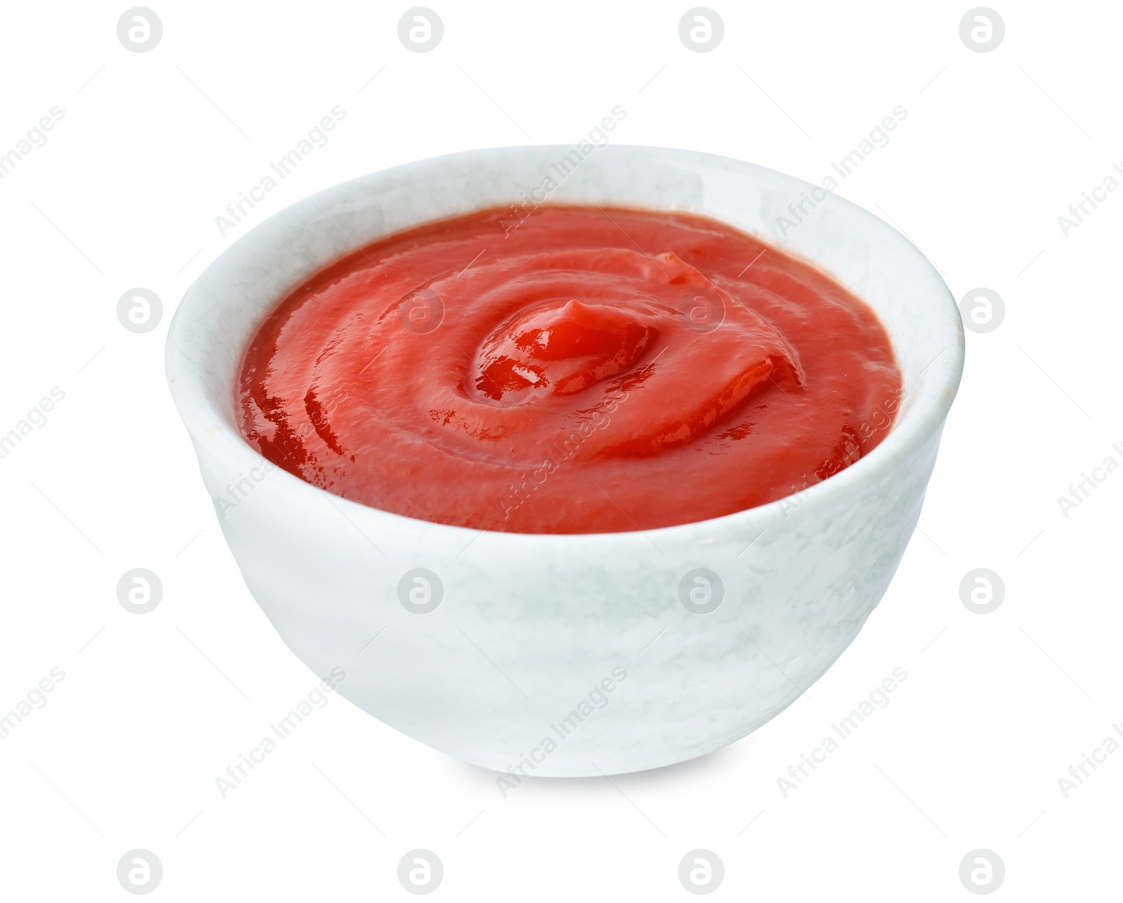 Photo of Tasty tomato sauce in bowl isolated on white