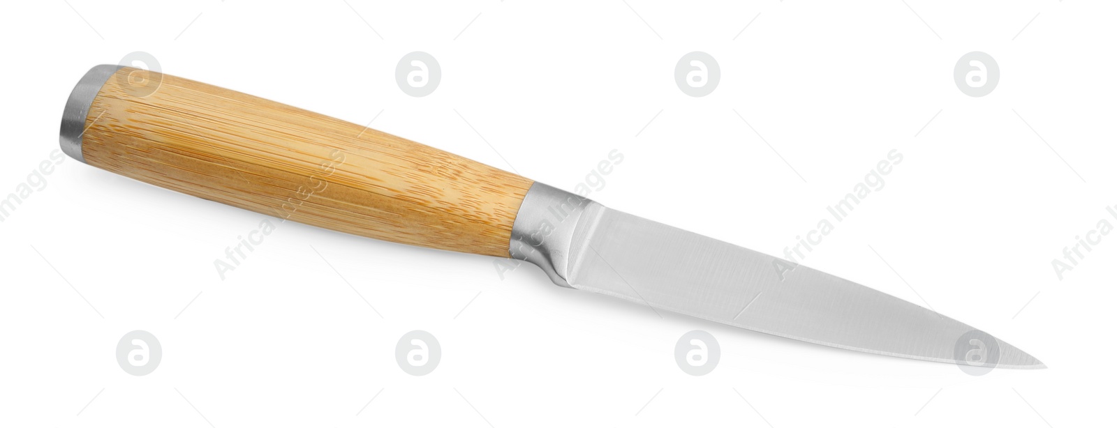 Photo of One sharp knife with wooden handle isolated on white