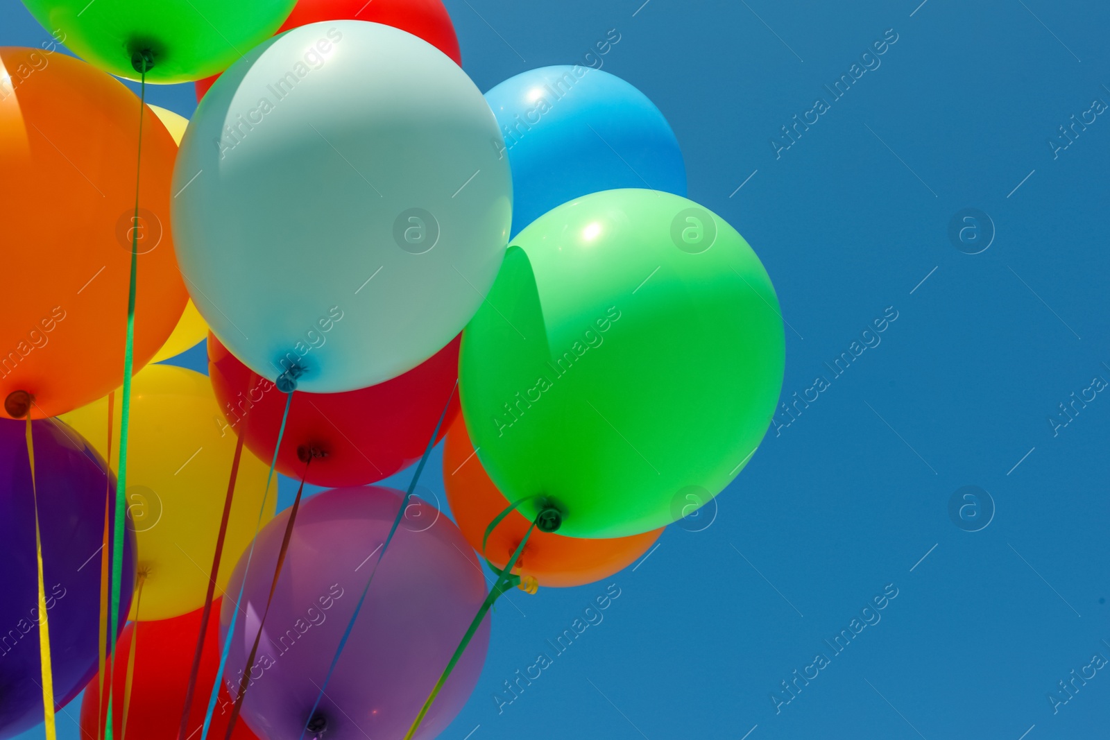 Photo of Bunch of colorful balloons against blue sky