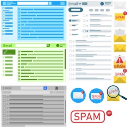 Illustration of Illustrations of different email app interfaces with spam warning icons