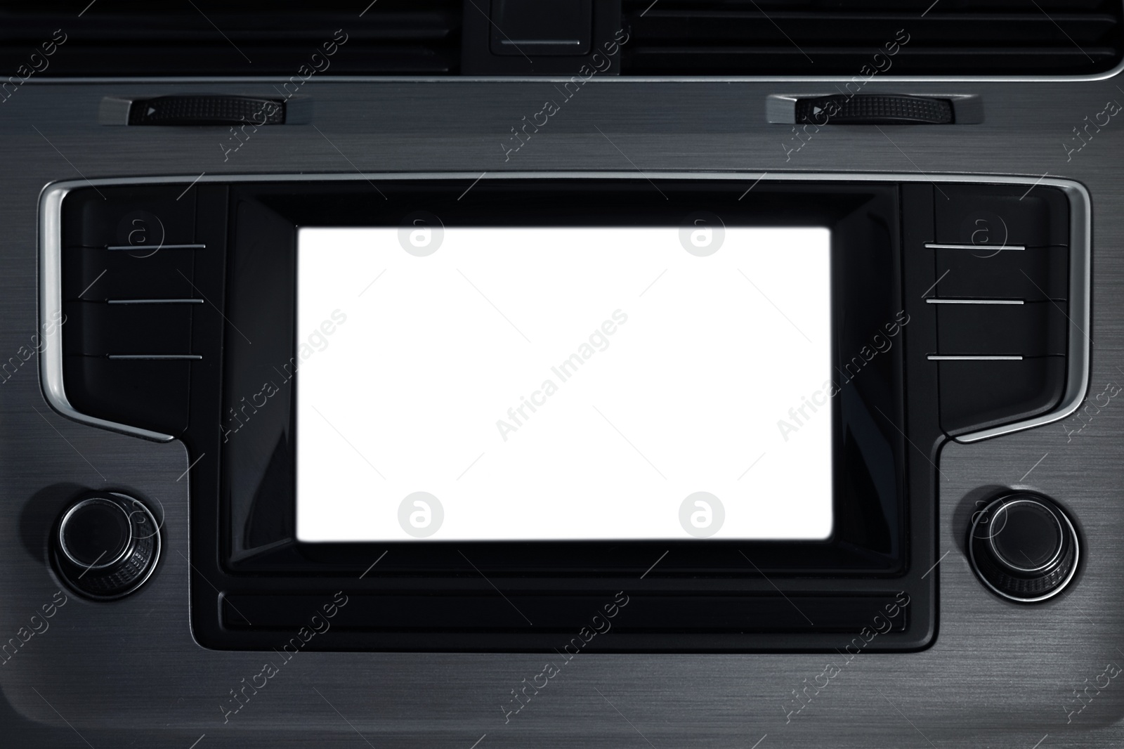 Image of Closeup view of dashboard with navigation system in modern car. Mockup for design