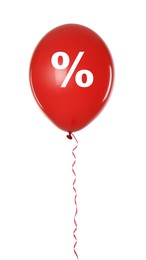 Image of Discount offer. Red balloon with percent sign on white background