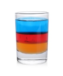 Shooter in shot glass isolated on white. Alcohol drink