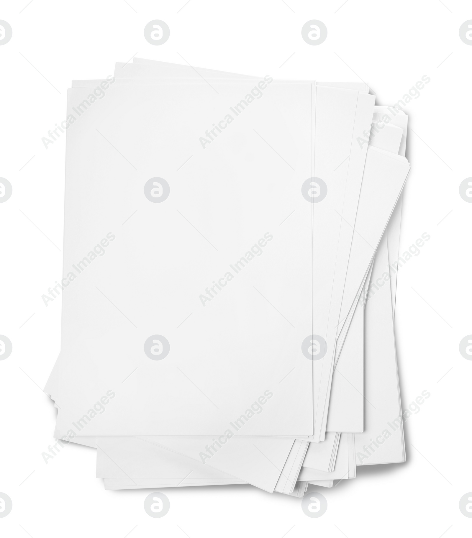 Photo of Pile of paper sheets on white background, top view