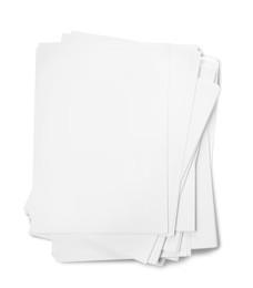 Photo of Pile of paper sheets on white background, top view