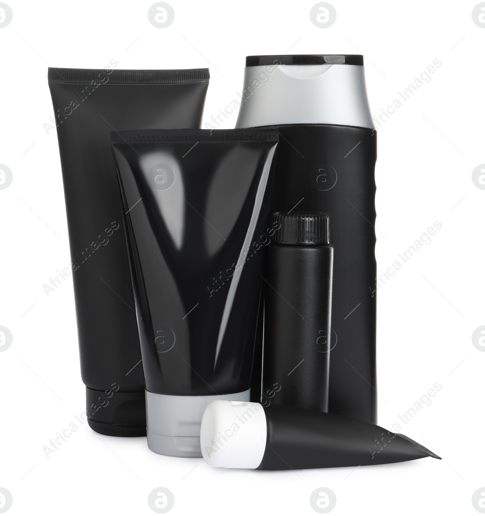 Photo of Facial cream and other men's cosmetic on white background. Mockup for design