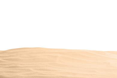 Photo of Beach sand on white background. Mockup for design