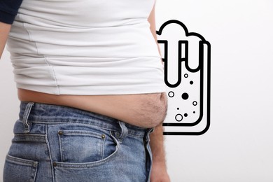 Image of Beer belly problem. Overweight man on white background, closeup