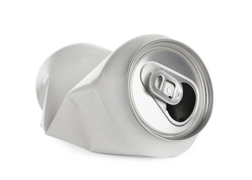 Photo of Crumpled can with ring isolated on white