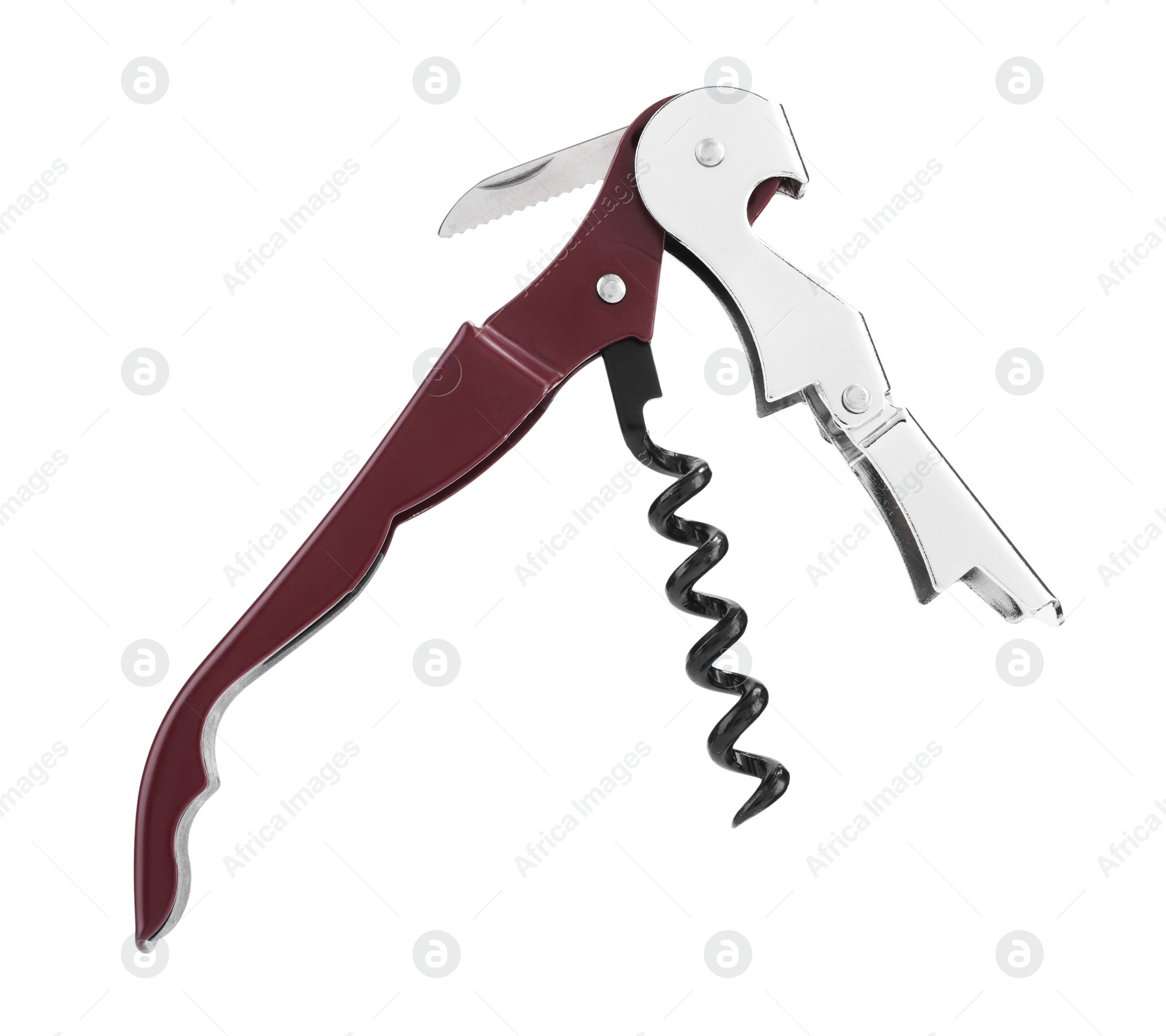 Photo of One corkscrew (sommelier knife) isolated on white