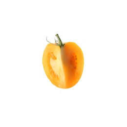 Photo of Piece of delicious ripe yellow tomato isolated on white