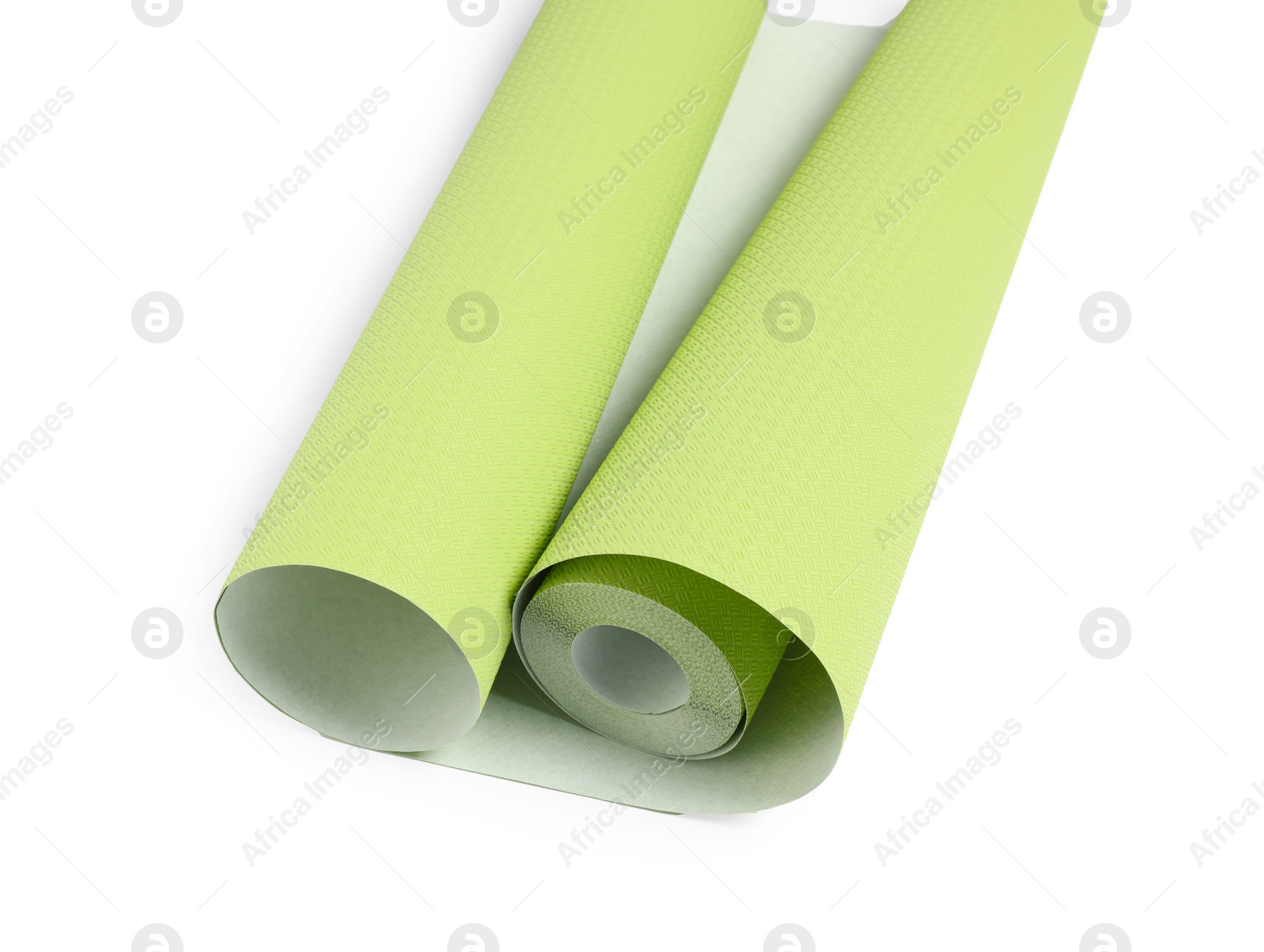 Photo of One green wallpaper roll isolated on white