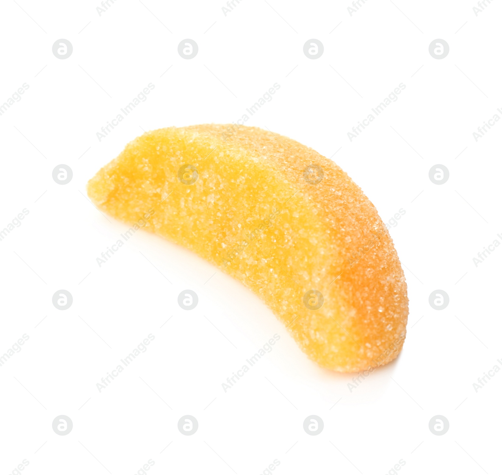 Photo of Tasty jelly candy in shape of banana isolated on white