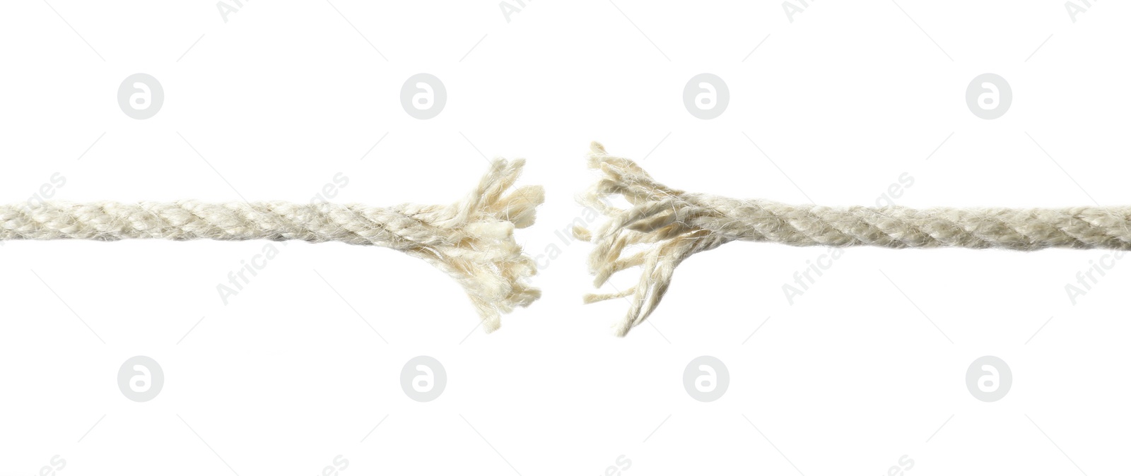 Photo of Torn hemp rope isolated on white. Natural material