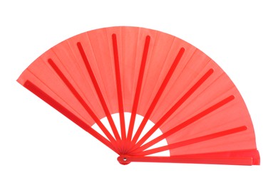 Photo of Bright red hand fan isolated on white