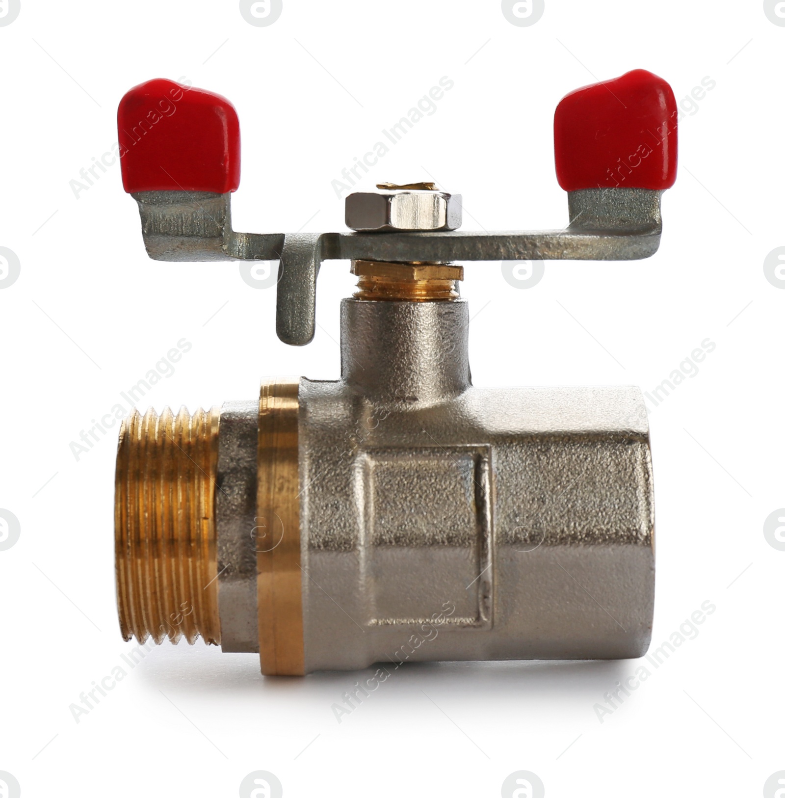 Photo of New valve on white background. Plumber's supply