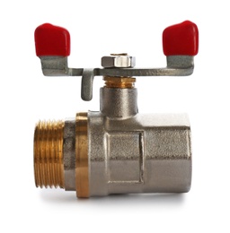 Photo of New valve on white background. Plumber's supply