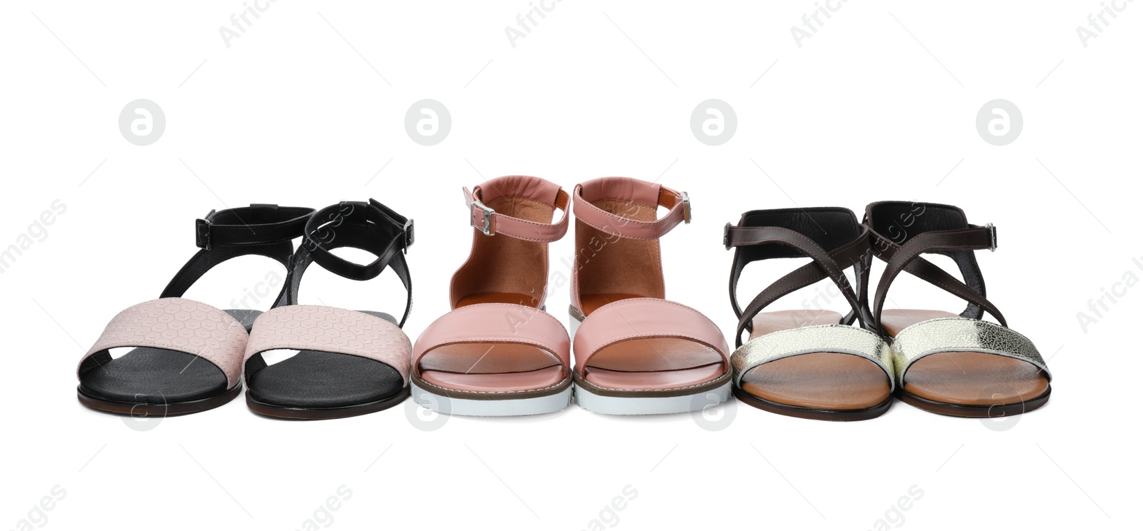 Photo of New trendy women's shoes on white background