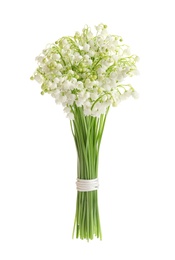 Photo of Beautiful lily of the valley bouquet on white background