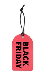 Photo of Red tag isolated on white. Black Friday sale