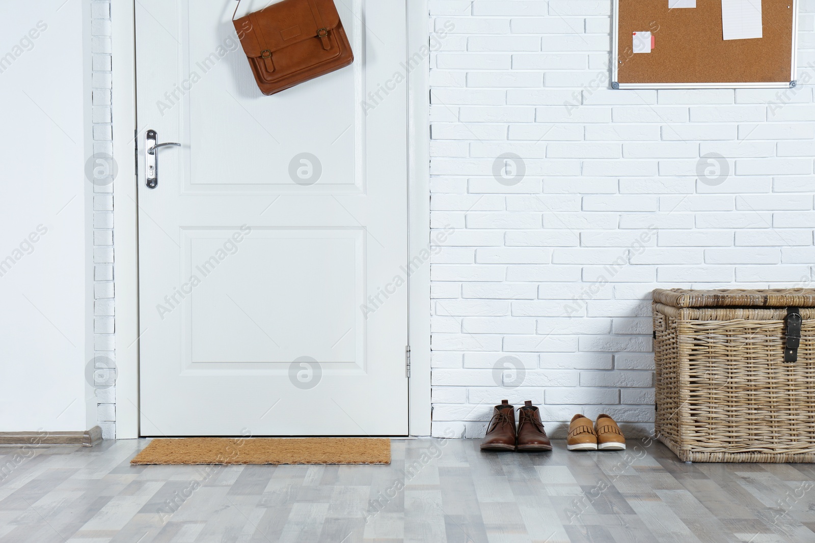 Photo of Hallway interior with white door and mat