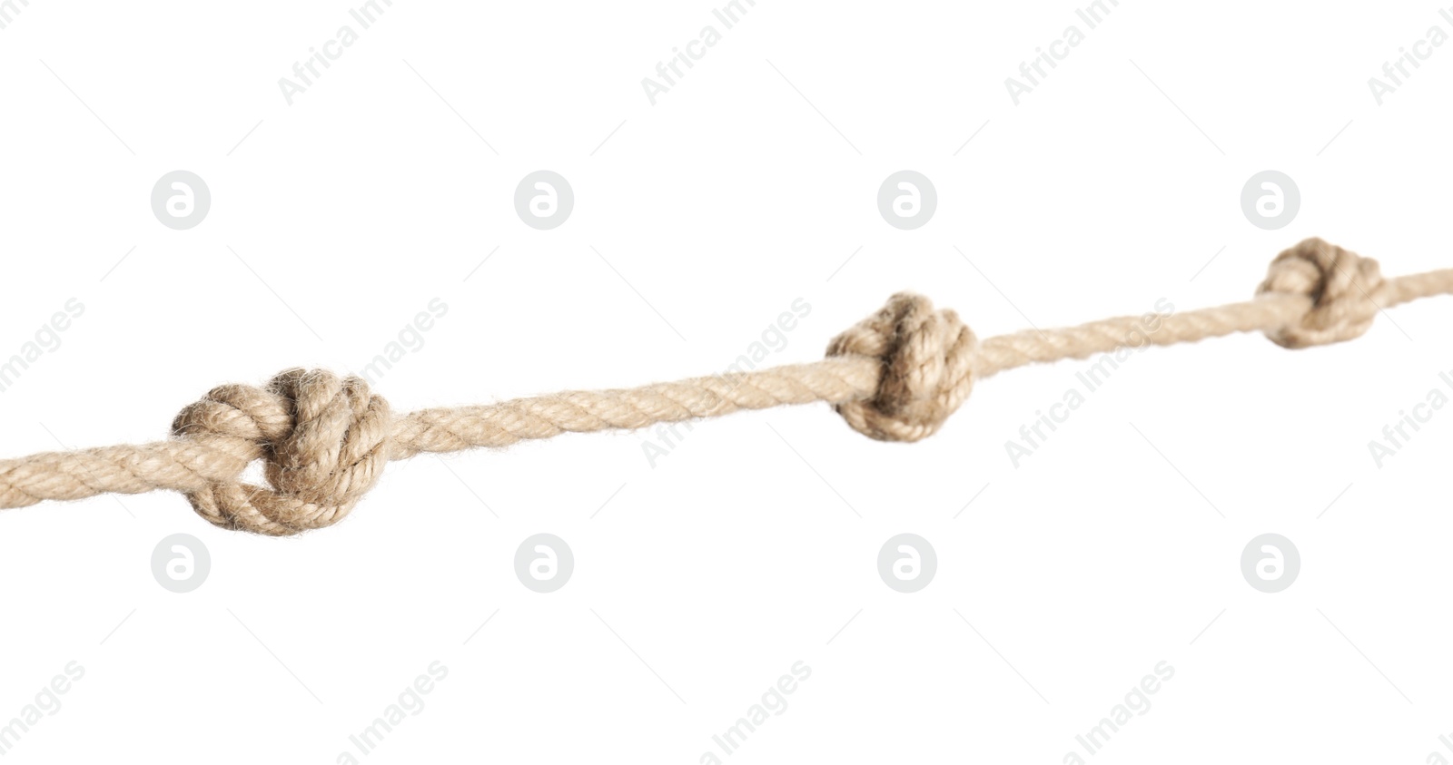 Photo of Rope with knots on white background. Simple design